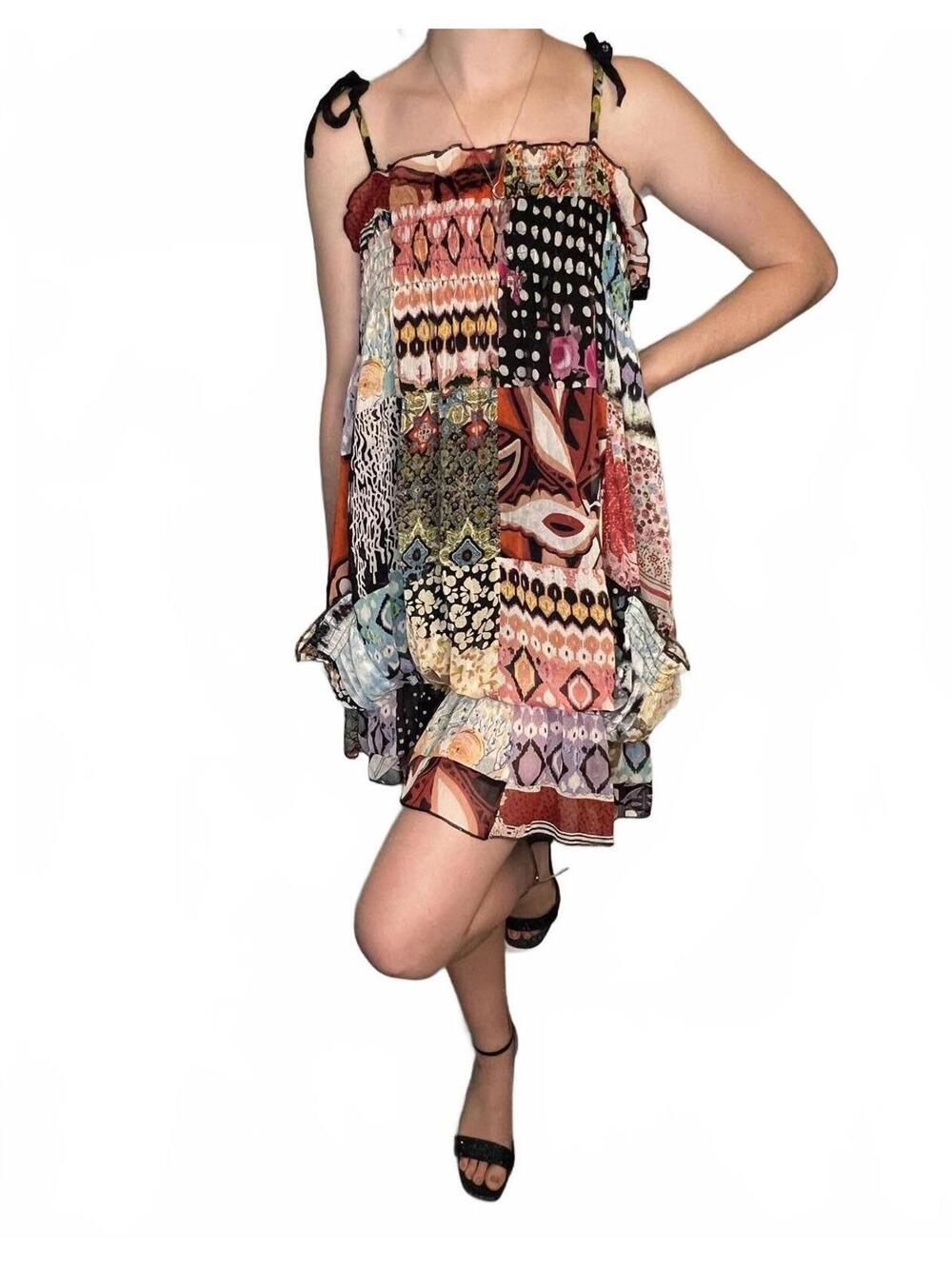 Kaktus Boho Patchwork Tiered Mini Dress with Pockets | Whimsigoth Folk L